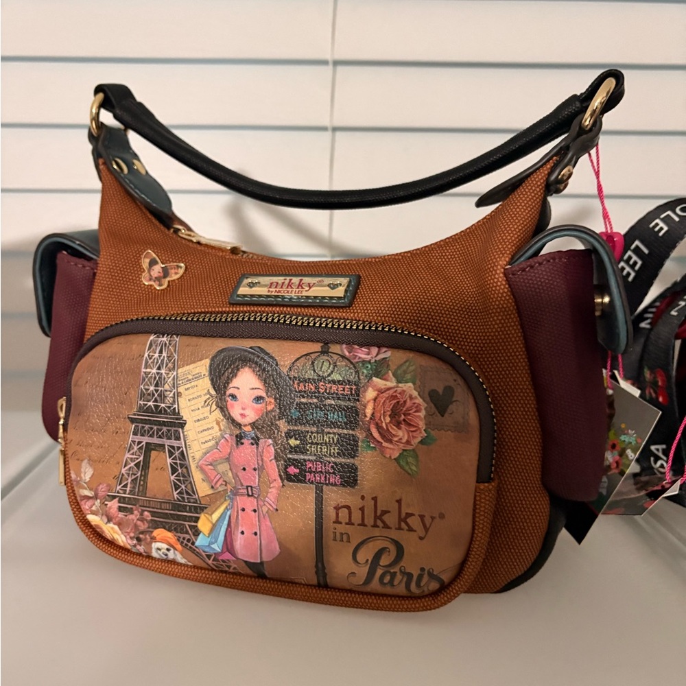 Nikky Paris Illustration Brown & Burgundy Shoulder Bag